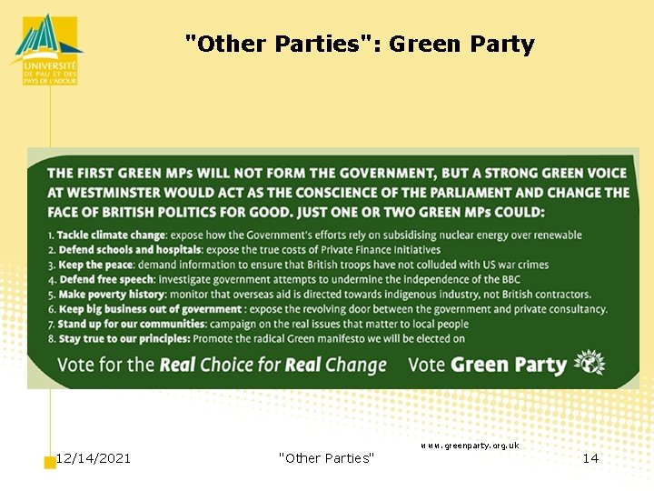 "Other Parties": Green Party www. greenparty. org. uk 12/14/2021 "Other Parties" 14 