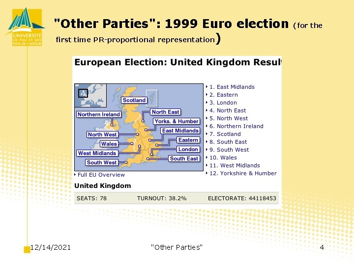 "Other Parties": 1999 Euro election first time PR-proportional representation) 12/14/2021 "Other Parties" (for the