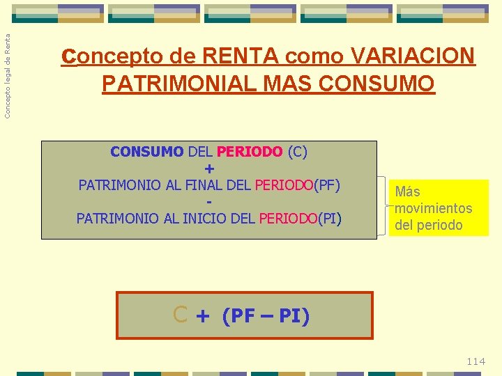 Concepto legal de Renta concepto de RENTA como VARIACION PATRIMONIAL MAS CONSUMO DEL PERIODO