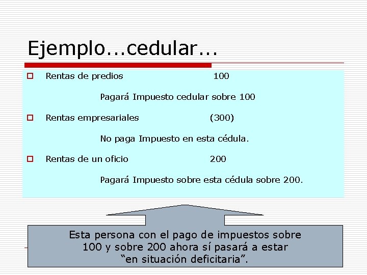 Ejemplo. . . cedular. . . o Rentas de predios 100 Pagará Impuesto cedular