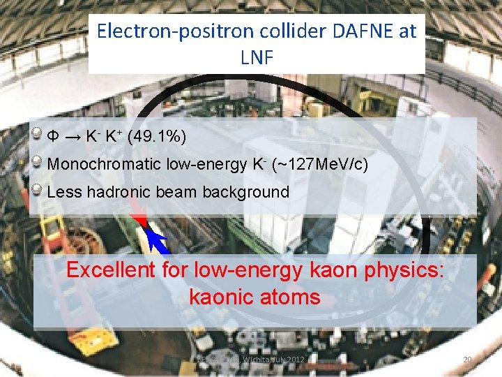 Electron-positron collider DAFNE at LNF Φ → K- K+ (49. 1%) Monochromatic low-energy K-