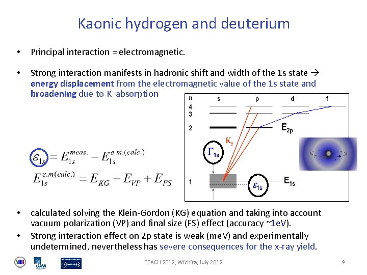 Kaonic hydrogen and deuterium • Principal interaction = electromagnetic. • Strong interaction manifests in