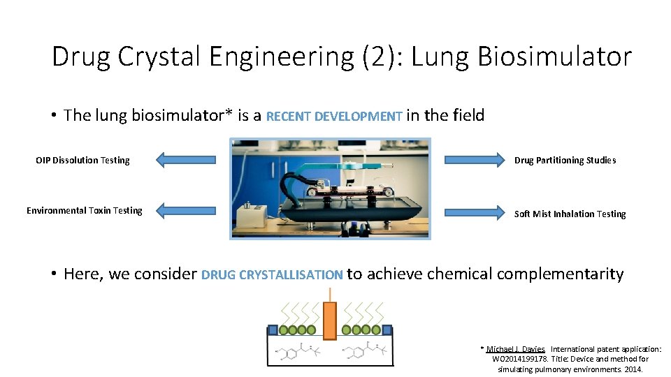 Drug Crystal Engineering (2): Lung Biosimulator • The lung biosimulator* is a RECENT DEVELOPMENT