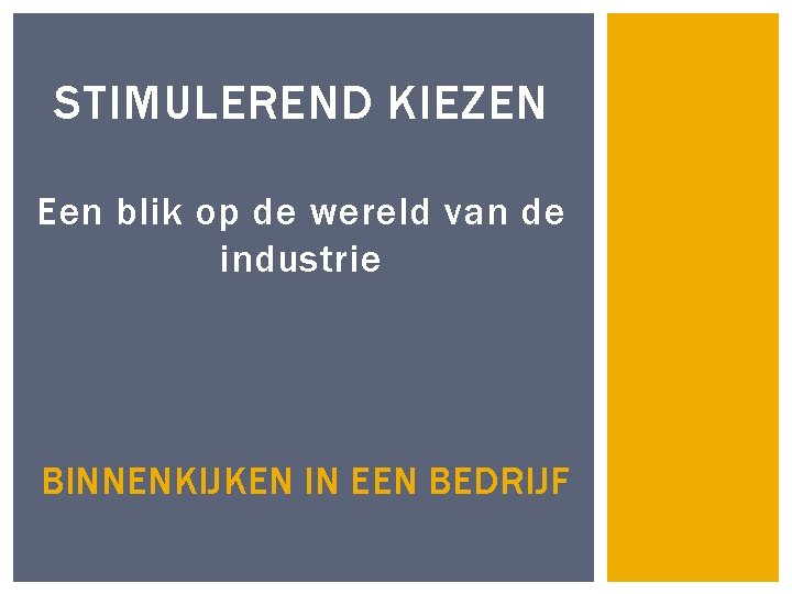STIMULEREND KIEZEN Een blik op de wereld van de industrie BINNENKIJKEN IN EEN BEDRIJF