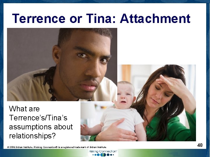 Terrence or Tina: Attachment What are Terrence’s/Tina’s assumptions about relationships? © 2006 Sidran Institute.