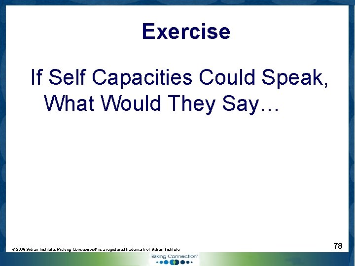 Exercise If Self Capacities Could Speak, What Would They Say… © 2006 Sidran Institute.