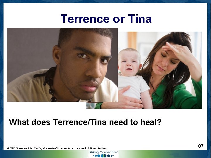 Terrence or Tina What does Terrence/Tina need to heal? © 2006 Sidran Institute. Risking