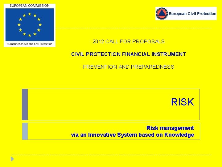 2012 CALL FOR PROPOSALS CIVIL PROTECTION FINANCIAL INSTRUMENT PREVENTION AND PREPAREDNESS RISK Risk management