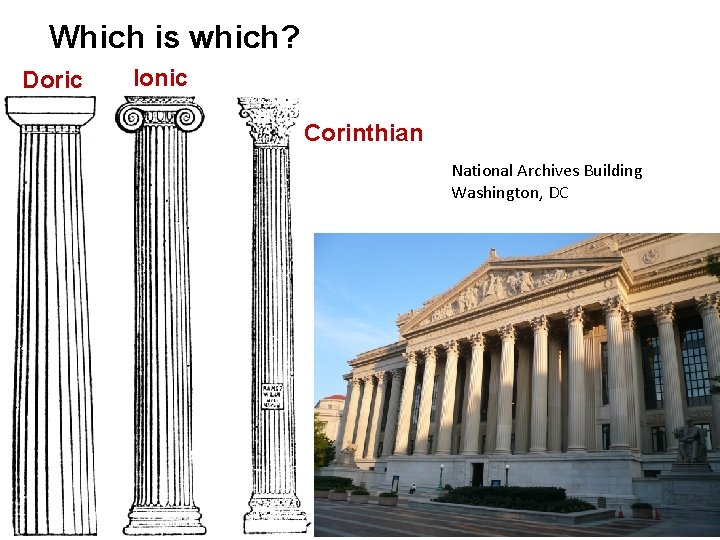 Which is which? Doric Ionic Corinthian National Archives Building Washington, DC 