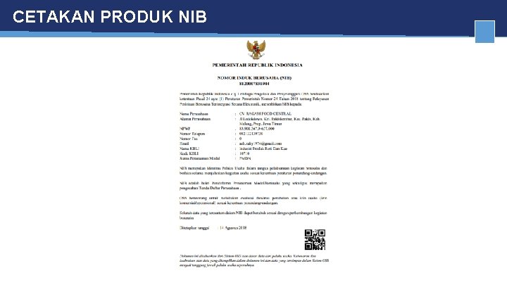 CETAKAN PRODUK NIB 