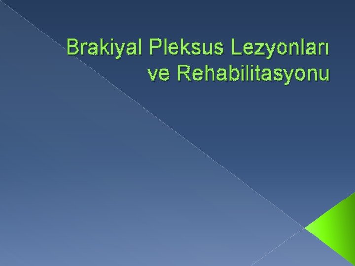 Brakiyal Pleksus Lezyonları ve Rehabilitasyonu 