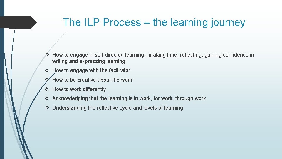 The ILP Process – the learning journey How to engage in self-directed learning -