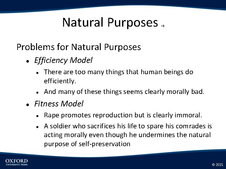 Natural Purposes (3) Problems for Natural Purposes Efficiency Model There are too many things
