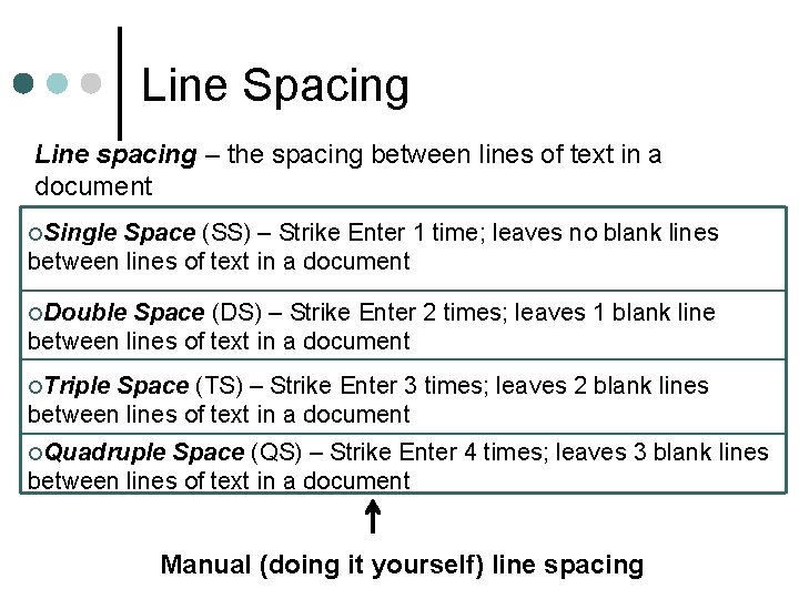 Line Spacing Line spacing – the spacing between lines of text in a document