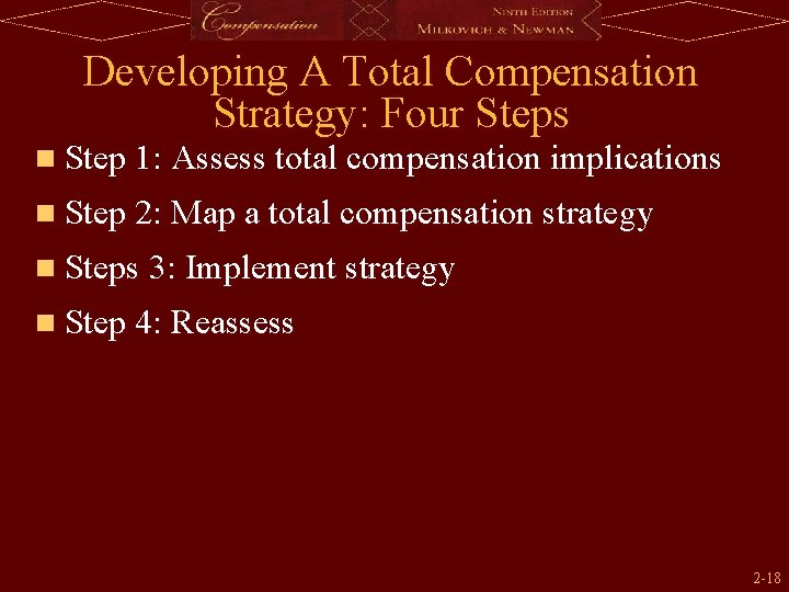 Developing A Total Compensation Strategy: Four Steps n Step 1: Assess total compensation implications