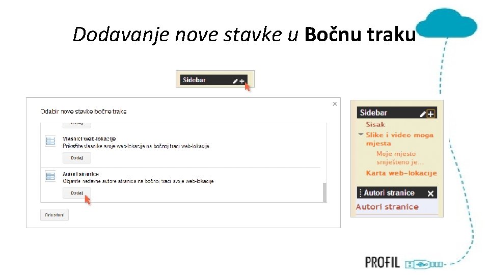 Dodavanje nove stavke u Bočnu traku 