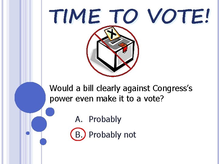 TIME TO VOTE! Would a bill clearly against Congress’s power even make it to