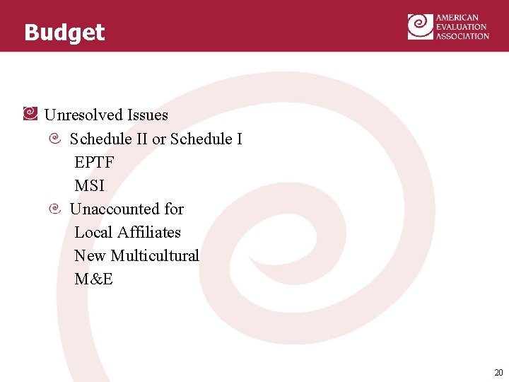 Budget Unresolved Issues Schedule II or Schedule I EPTF MSI Unaccounted for Local Affiliates