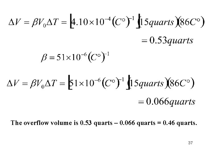 The overflow volume is 0. 53 quarts – 0. 066 quarts = 0. 46