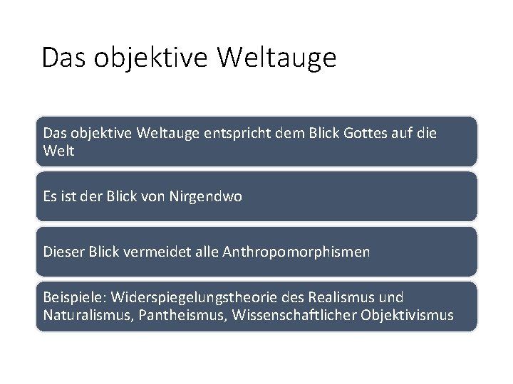 Das objektive Weltauge entspricht dem Blick Gottes auf die Welt Es ist der Blick