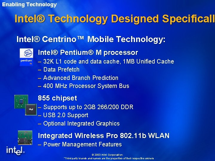 2003 Intel Corporation Third party brands and names