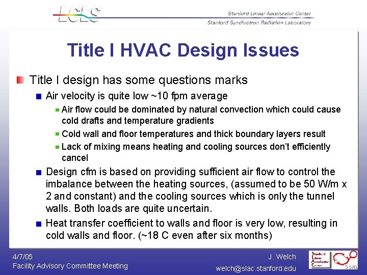 Title I HVAC Design Issues Title I design has some questions marks Air velocity