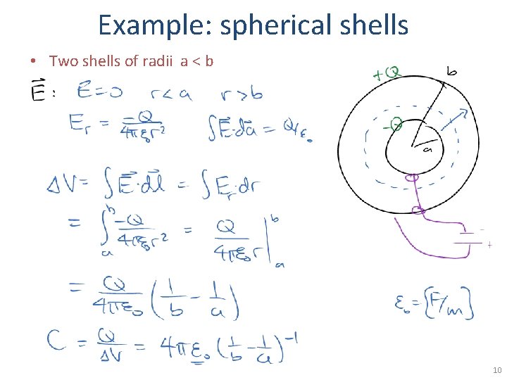 Example: spherical shells • Two shells of radii a < b 10 