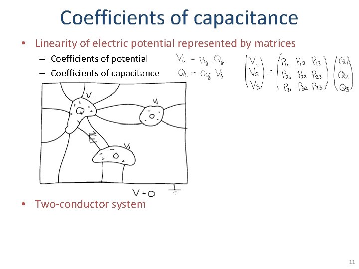 Coefficients of capacitance • Linearity of electric potential represented by matrices – Coefficients of