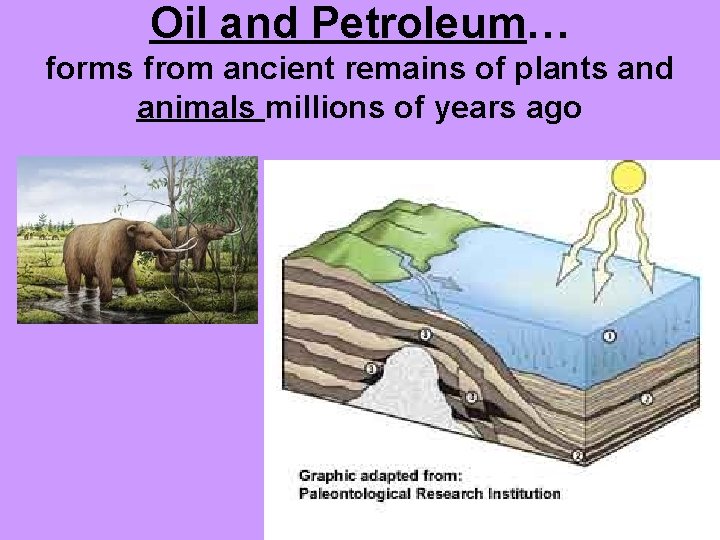 Oil and Petroleum… forms from ancient remains of plants and animals millions of years