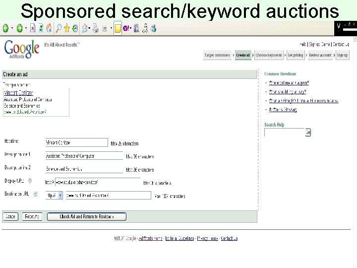 Sponsored search/keyword auctions 