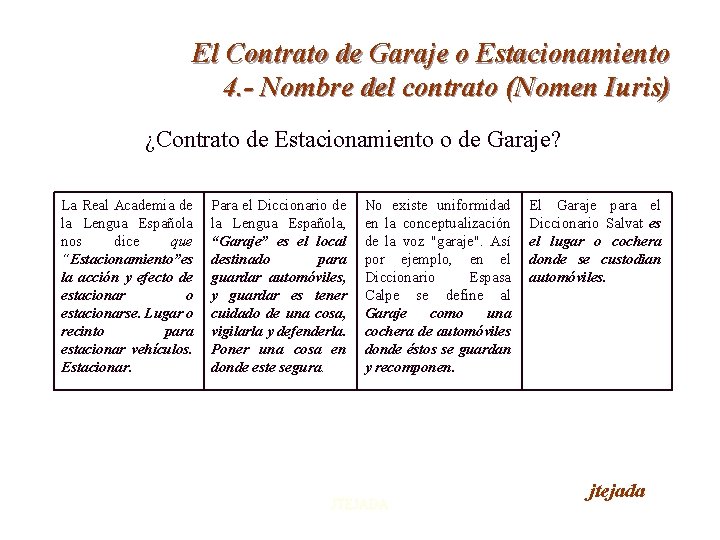 El Contrato de Garaje o Estacionamiento 4. - Nombre del contrato (Nomen Iuris) ¿Contrato