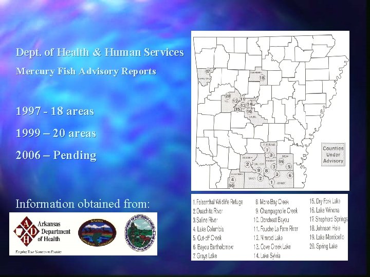 Dept. of Health & Human Services Mercury Fish Advisory Reports 1997 - 18 areas