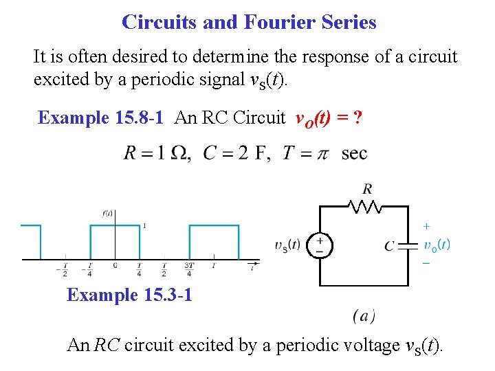 Circuits and Fourier Series It is often desired to determine the response of a