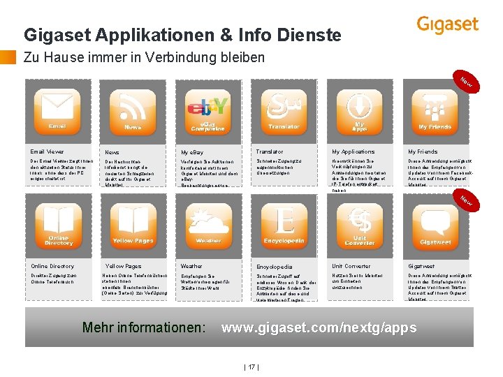 Gigaset Applikationen & Info Dienste Zu Hause immer in Verbindung bleiben Ne w Email