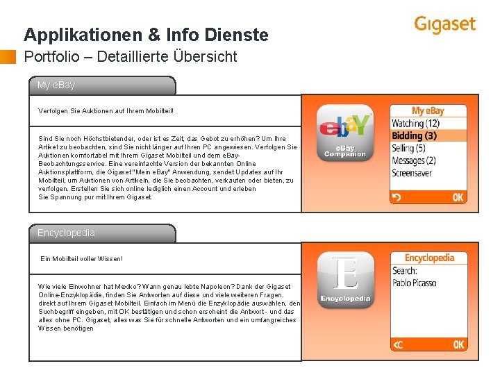 Applikationen & Info Dienste Portfolio – Detaillierte Übersicht My e. Bay Verfolgen Sie Auktionen