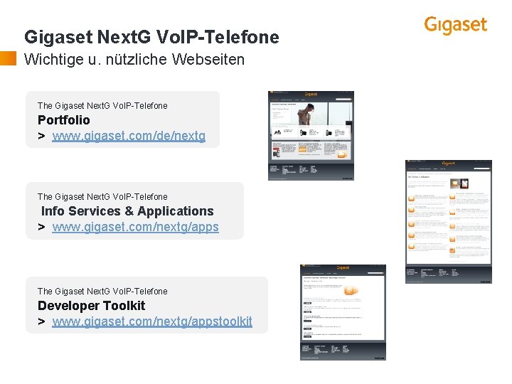 Gigaset Next. G Vo. IP-Telefone Wichtige u. nützliche Webseiten The Gigaset Next. G Vo.