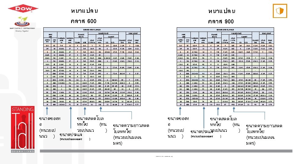 หนาแปลน คลาส 600 หนาแปลน คลาส 900 SERIES 900 FLANGE SERIES 600 FLANGE PIPE SIZE
