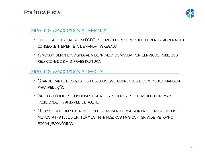 POLÍTICA FISCAL IMPACTOS ASSOCIADOS À DEMANDA • POLÍTICA FISCAL AUSTERA PODE REDUZIR O CRESCIMENTO