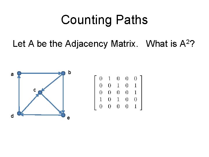 Counting Paths Let A be the Adjacency Matrix. What is A 2? b a