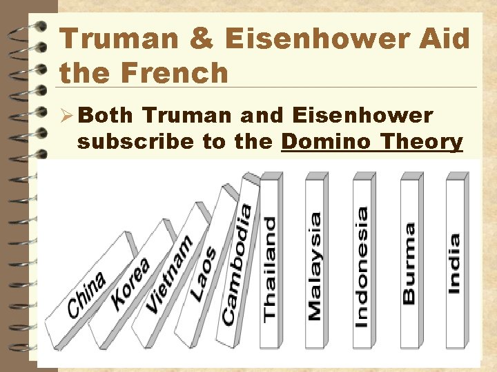 Truman & Eisenhower Aid the French Ø Both Truman and Eisenhower subscribe to the