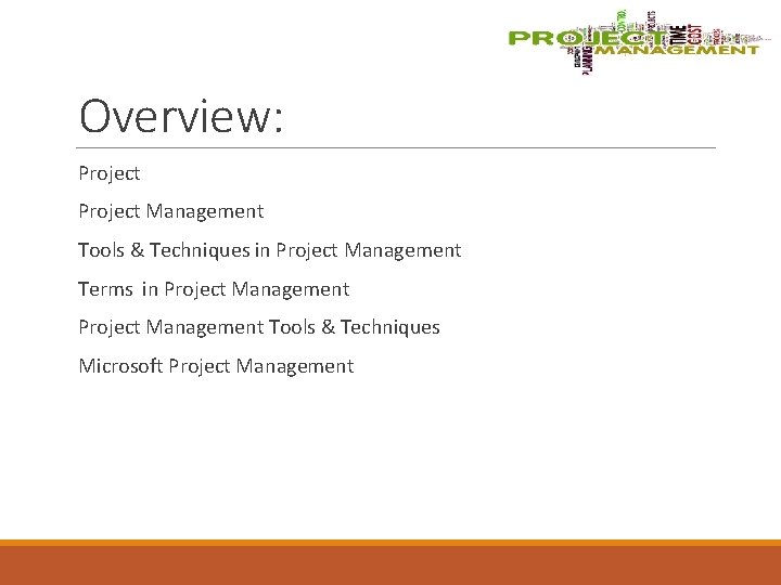 Overview: Project Management Tools & Techniques in Project Management Terms in Project Management Tools