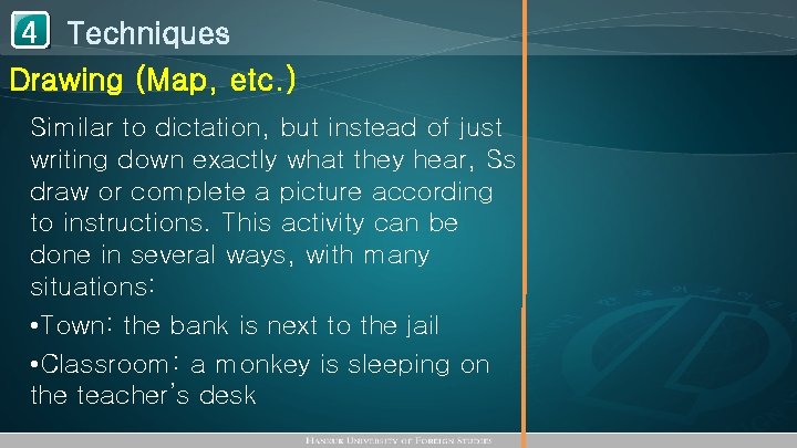 1 Techniques 4 Drawing (Map, etc. ) Similar to dictation, but instead of just