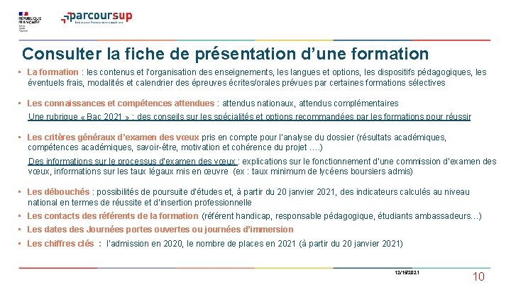 Consulter la fiche de présentation d’une formation • La formation : les contenus et