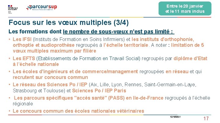 Entre le 20 janvier et le 11 mars inclus Focus sur les vœux multiples