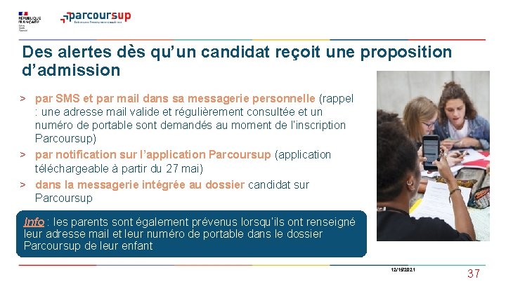 Des alertes dès qu’un candidat reçoit une proposition d’admission > par SMS et par