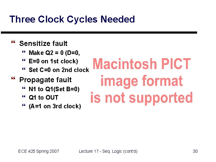 Three Clock Cycles Needed } Sensitize fault } Make Q 2 = 0 (D=0,