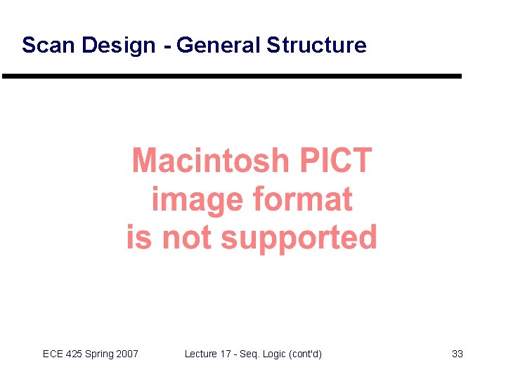 Scan Design - General Structure ECE 425 Spring 2007 Lecture 17 - Seq. Logic