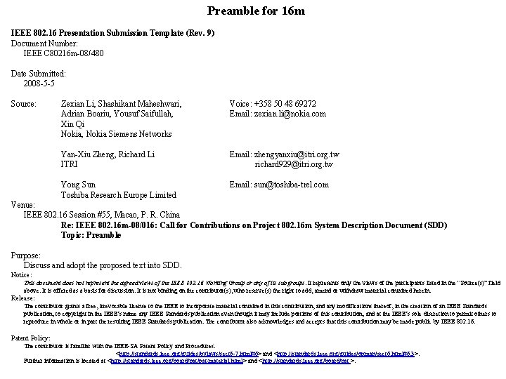 Preamble for 16 m IEEE 802 16 Presentation
