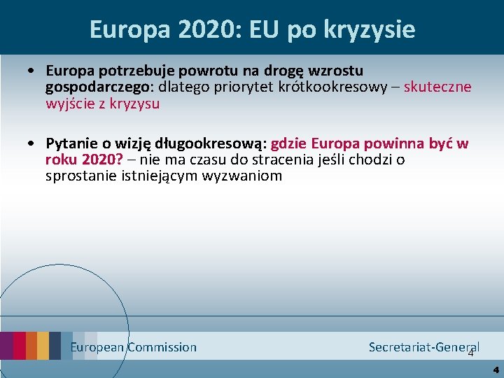 Europa 2020: EU po kryzysie • Europa potrzebuje powrotu na drogę wzrostu gospodarczego: dlatego