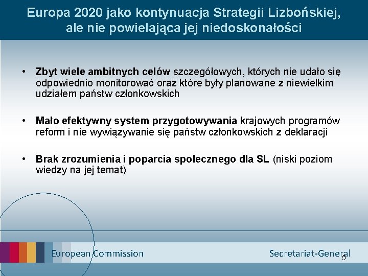 Europa 2020 jako kontynuacja Strategii Lizbońskiej, ale nie powielająca jej niedoskonałości • Zbyt wiele